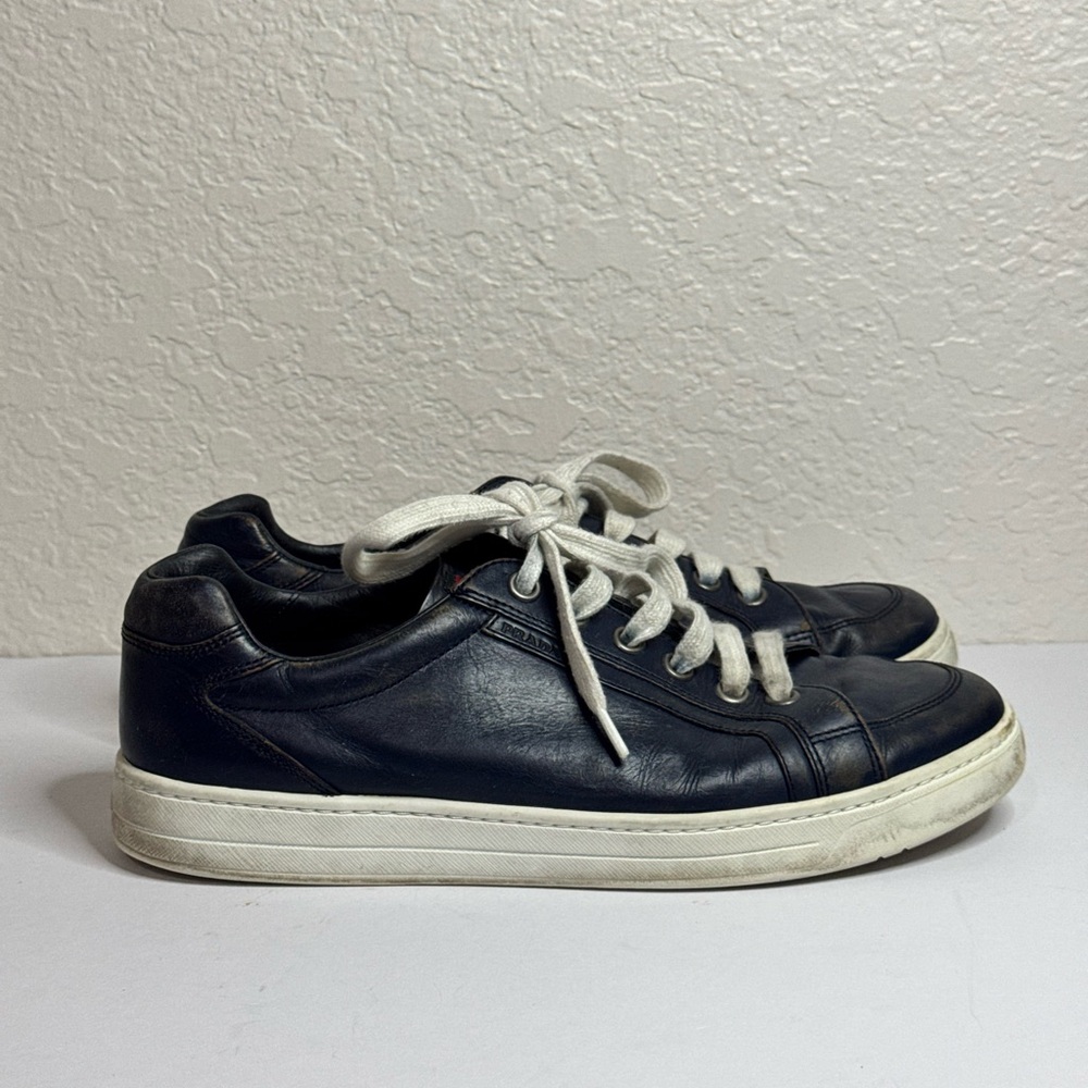PRADA Navy Blue Leather Men’s Distressed Sneakers Size UK 7.5 US 8.5